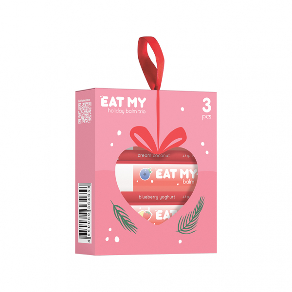 Набор бальзамов для губ `EAT MY` Снежная нежность (сливочный кокос, клубнично-банановый смузи, йогурт с голубикой) 3x4,8 г